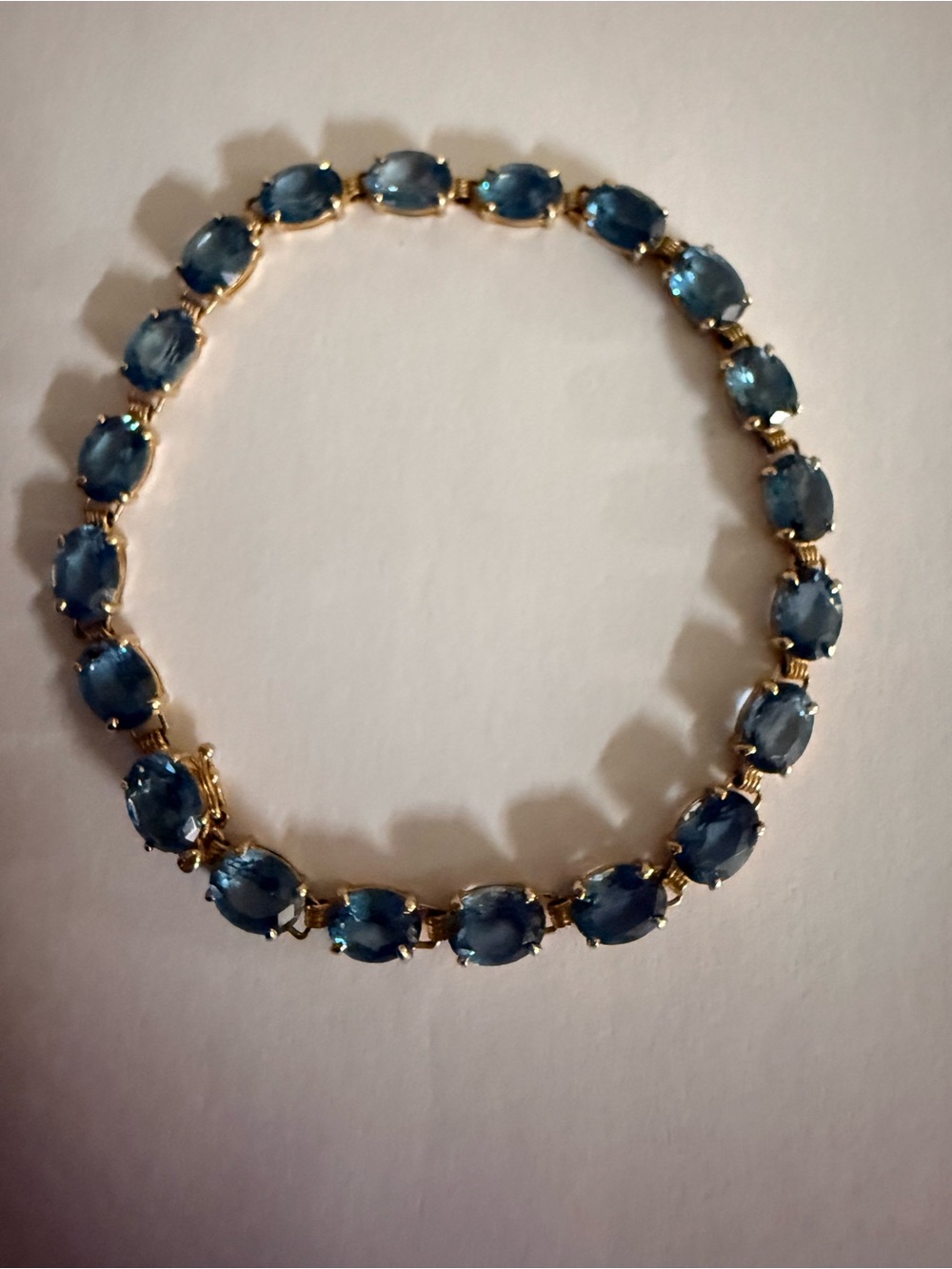 14k gold Blue Aquamarine, Gemstone Tennis Bracelet weight 9g